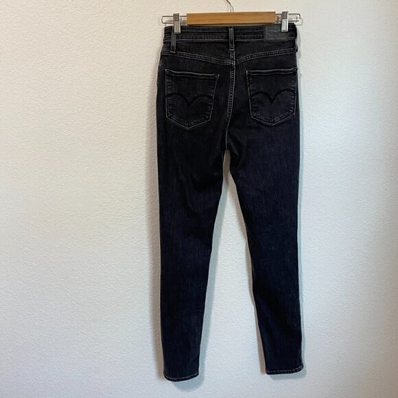 Levi’s 721 High Rise Skinny Distressed Split Knee Black Washed Jeans Size 27 - Picture 5 of 8